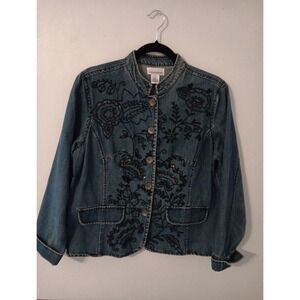 Hannah Denim Embroidered Jacket Sz. S Embellished With Beads & Sequins